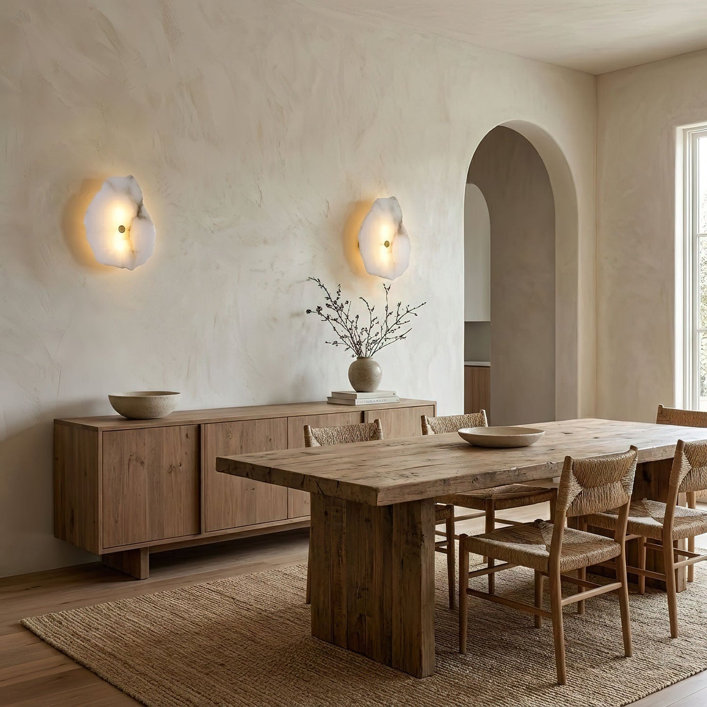 Wandlamp Minimalistisch met Alabasten Kappen en Gouden Bevestiging