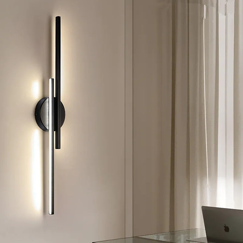 Wandlamp Minimalistisch met Dubbele Lineaire Staaf en Ronde Wandbevestiging