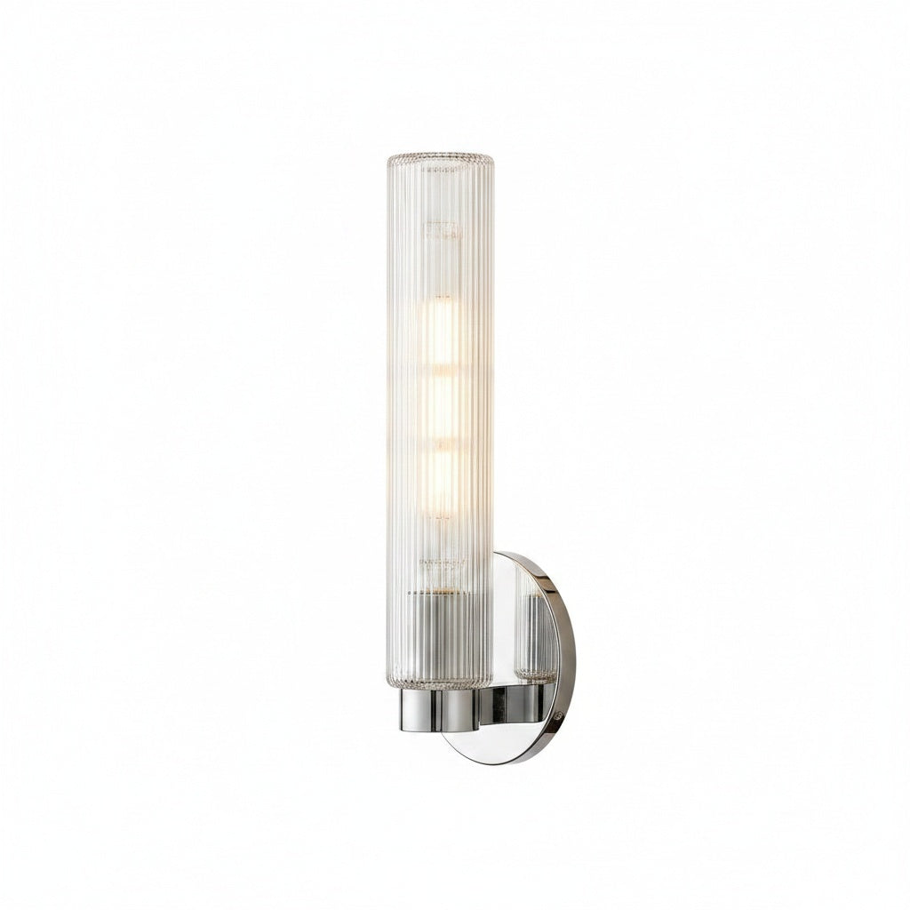 Wandlamp Minimalistisch met Geribbelde Glazen Cilinderkap en Vaste Bevestiging