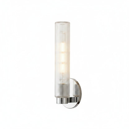 Wandlamp Minimalistisch met Geribbelde Glazen Cilinderkap en Vaste Bevestiging