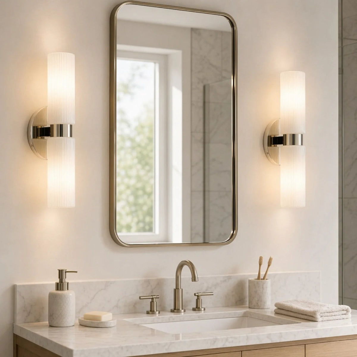 Wandlamp Minimalistisch met Geribbelde Glazen Cilinderkap en Vaste Bevestiging