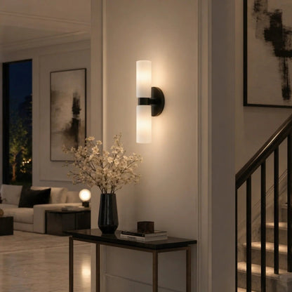 Wandlamp Minimalistisch met Geribbelde Glazen Cilinderkap en Vaste Bevestiging