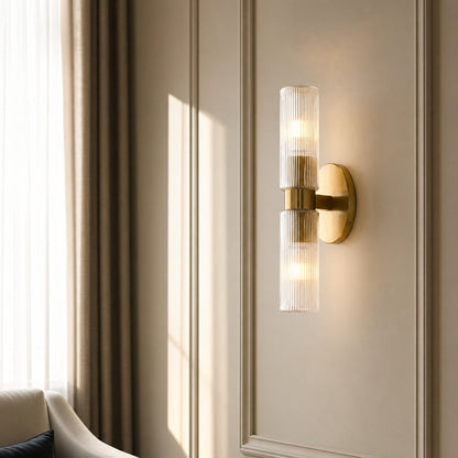 Wandlamp Minimalistisch met Geribbelde Glazen Cilinderkap en Vaste Bevestiging