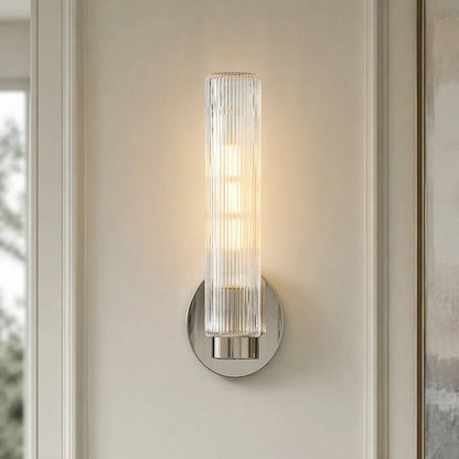 Wandlamp Minimalistisch met Geribbelde Glazen Cilinderkap en Vaste Bevestiging