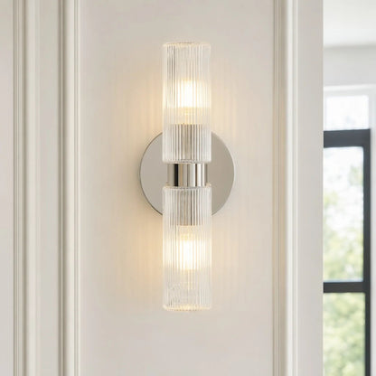 Wandlamp Minimalistisch met Geribbelde Glazen Cilinderkap en Vaste Bevestiging