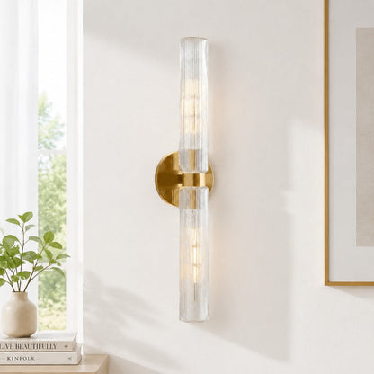 Wandlamp Minimalistisch met Geribbelde Glazen Cilinderkap en Vaste Bevestiging