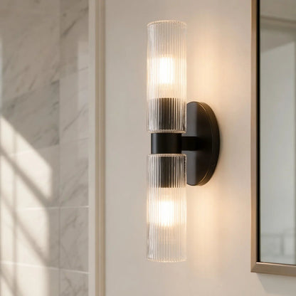 Wandlamp Minimalistisch met Geribbelde Glazen Cilinderkap en Vaste Bevestiging