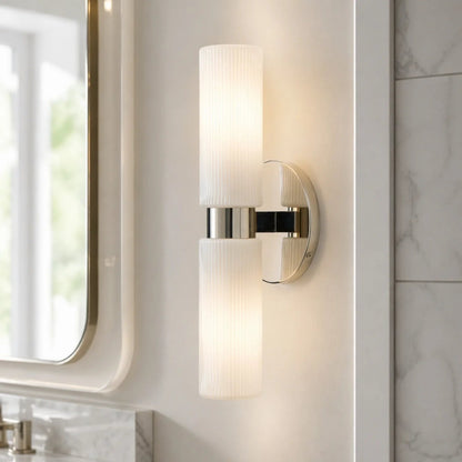 Wandlamp Minimalistisch met Geribbelde Glazen Cilinderkap en Vaste Bevestiging