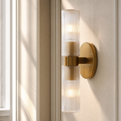 Wandlamp Minimalistisch met Geribbelde Glazen Cilinderkap en Vaste Bevestiging