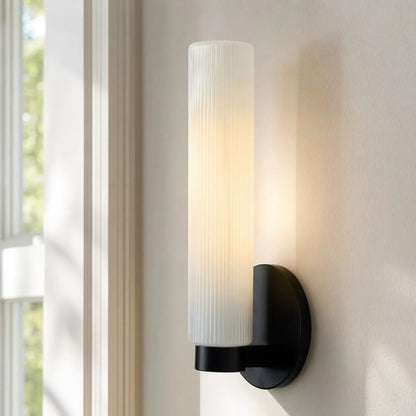 Wandlamp Minimalistisch met Geribbelde Glazen Cilinderkap en Vaste Bevestiging