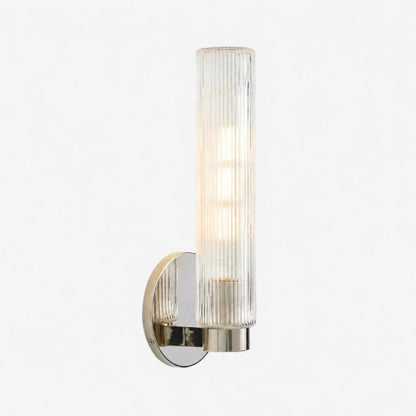 Wandlamp Minimalistisch met Geribbelde Glazen Cilinderkap en Vaste Bevestiging