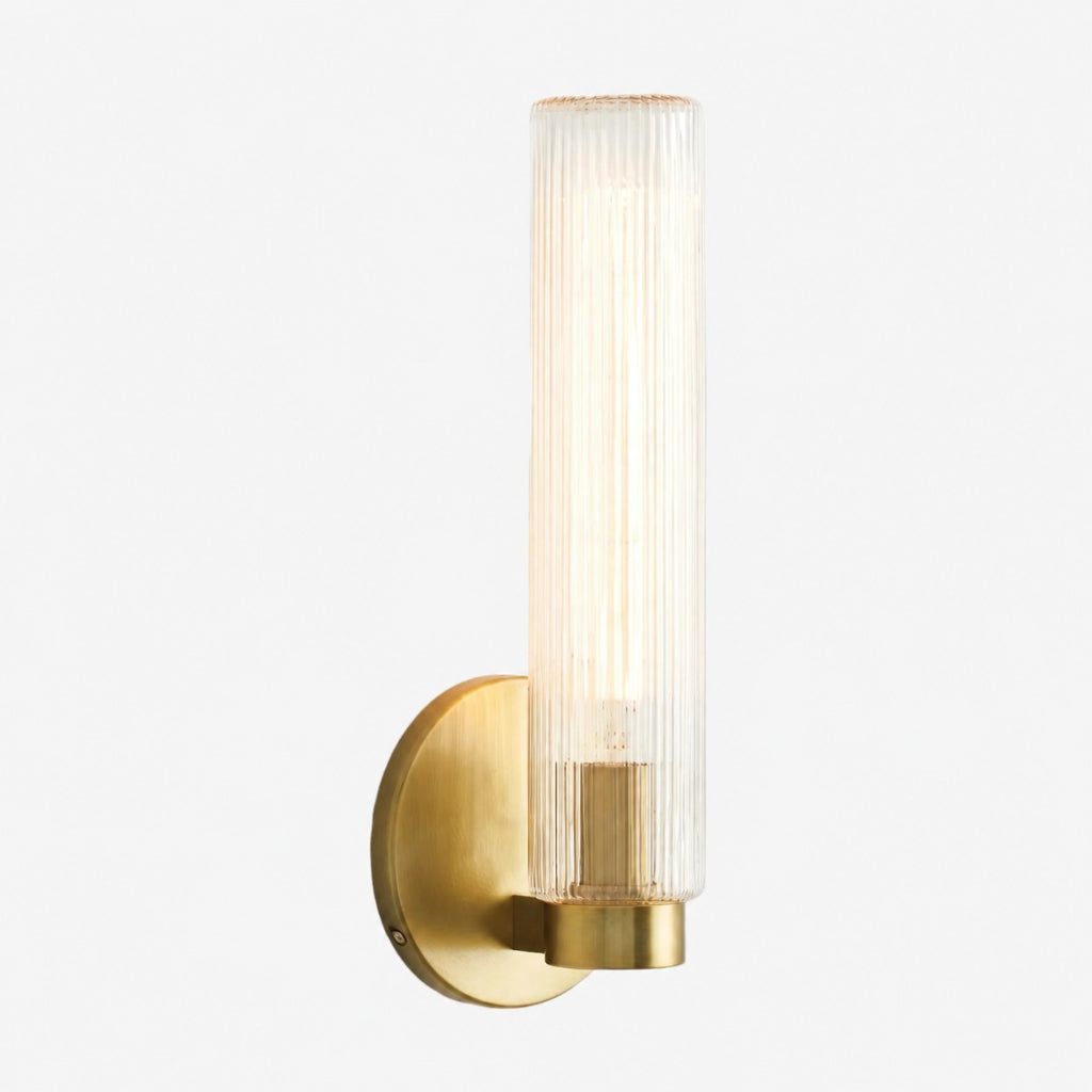 Wandlamp Minimalistisch met Geribbelde Glazen Cilinderkap en Vaste Bevestiging