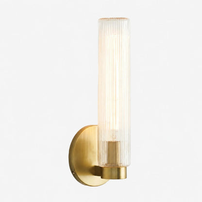 Wandlamp Minimalistisch met Geribbelde Glazen Cilinderkap en Vaste Bevestiging