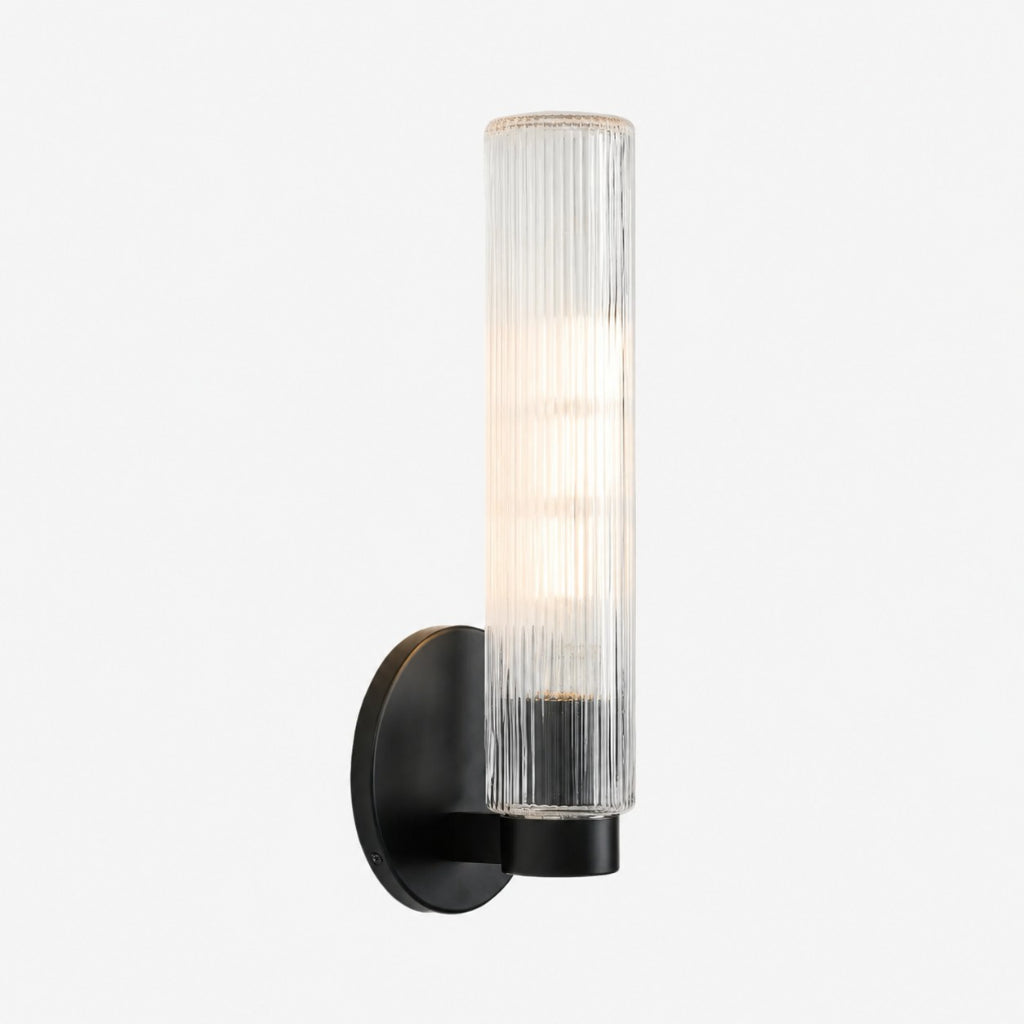 Wandlamp Minimalistisch met Geribbelde Glazen Cilinderkap en Vaste Bevestiging
