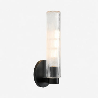 Wandlamp Minimalistisch met Geribbelde Glazen Cilinderkap en Vaste Bevestiging