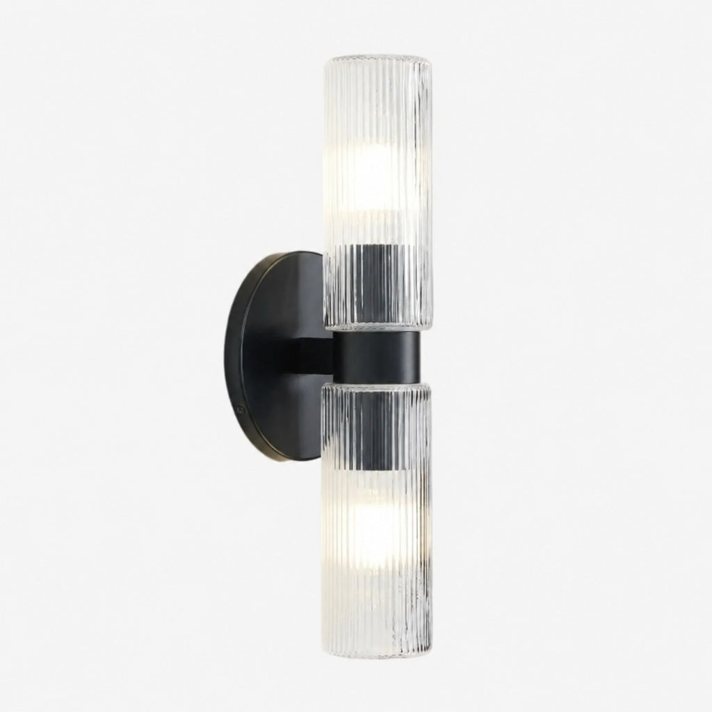 Wandlamp Minimalistisch met Geribbelde Glazen Cilinderkap en Vaste Bevestiging