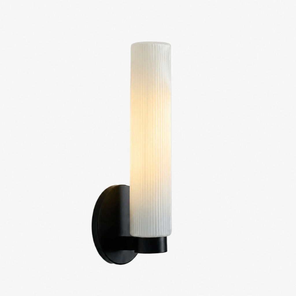 Wandlamp Minimalistisch met Geribbelde Glazen Cilinderkap en Vaste Bevestiging