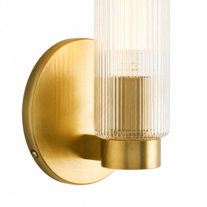 Wandlamp Minimalistisch met Geribbelde Glazen Cilinderkap en Vaste Bevestiging