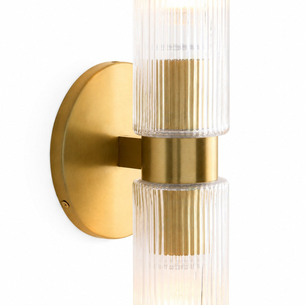 Wandlamp Minimalistisch met Geribbelde Glazen Cilinderkap en Vaste Bevestiging