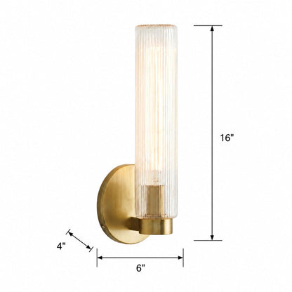 Wandlamp Minimalistisch met Geribbelde Glazen Cilinderkap en Vaste Bevestiging