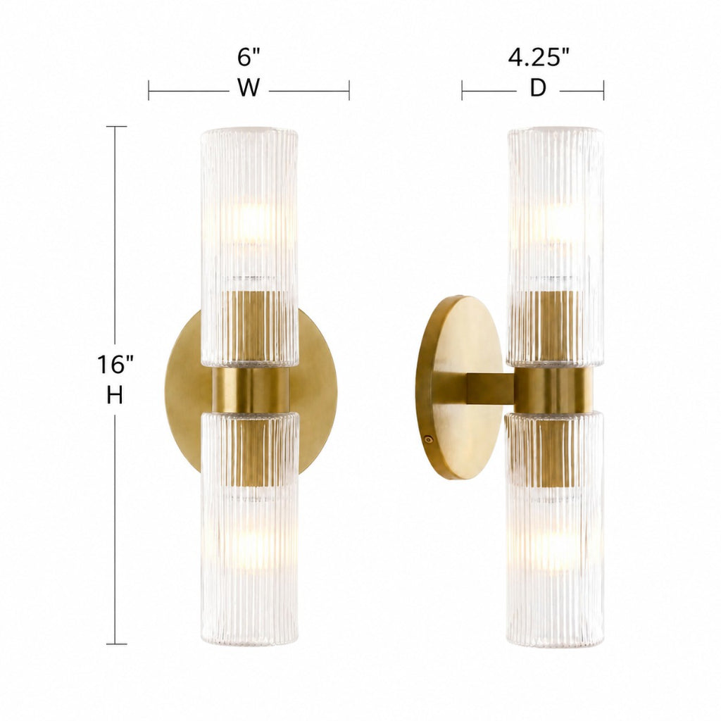 Wandlamp Minimalistisch met Geribbelde Glazen Cilinderkap en Vaste Bevestiging