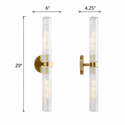 Wandlamp Minimalistisch met Geribbelde Glazen Cilinderkap en Vaste Bevestiging ##POS:53##