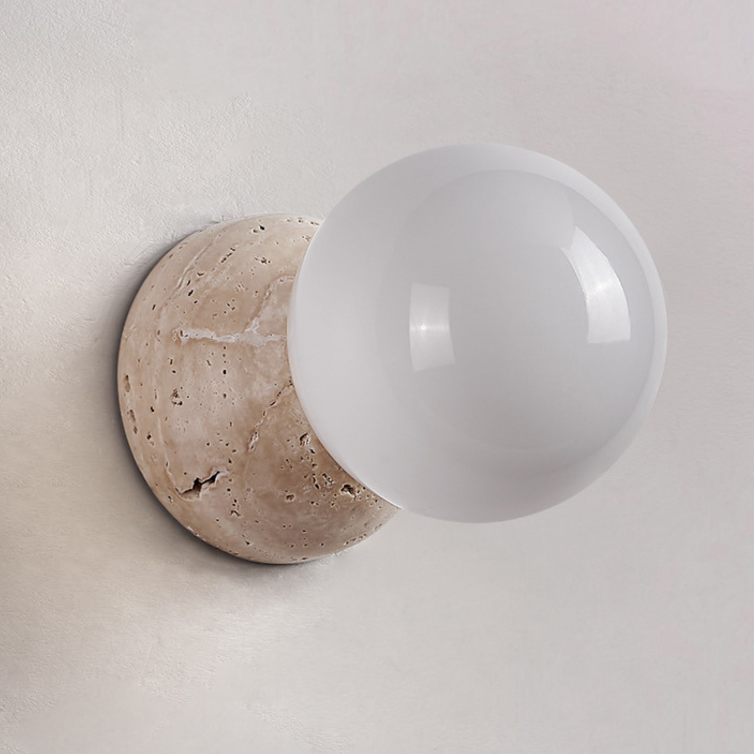 Wandlamp Minimalistisch met Natuurstenen Voet en Glazen Bol