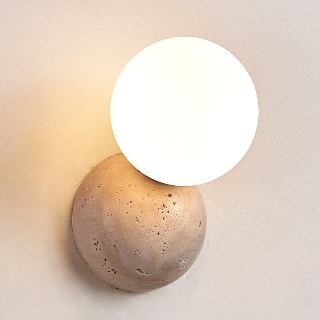 Wandlamp Minimalistisch met Natuurstenen Voet en Glazen Bol