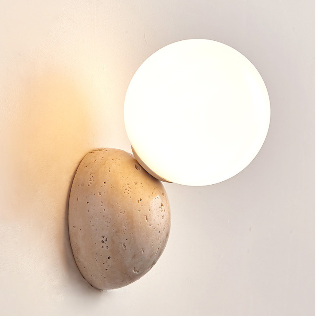 Wandlamp Minimalistisch met Natuurstenen Voet en Glazen Bol