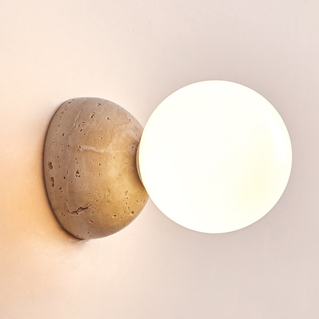 Wandlamp Minimalistisch met Natuurstenen Voet en Glazen Bol
