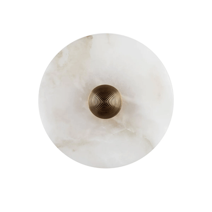 Wandlamp Minimalistisch met Ronde Albast Schijf en Bronzen Fitting