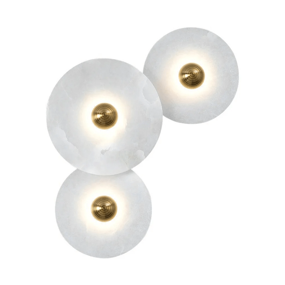 Wandlamp Minimalistisch met Ronde Albast Schijf en Bronzen Fitting