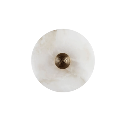 Wandlamp Minimalistisch met Ronde Albast Schijf en Bronzen Fitting