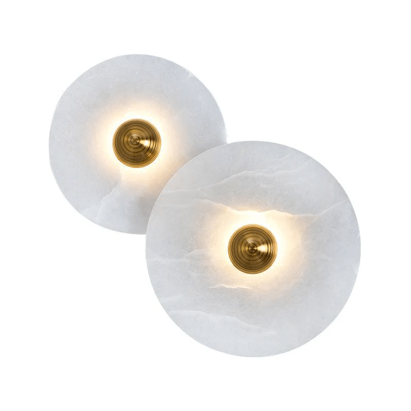 Wandlamp Minimalistisch met Ronde Albast Schijf en Bronzen Fitting