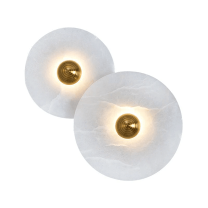 Wandlamp Minimalistisch met Ronde Albast Schijf en Bronzen Fitting
