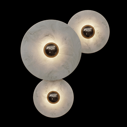 Wandlamp Minimalistisch met Ronde Albast Schijf en Bronzen Fitting