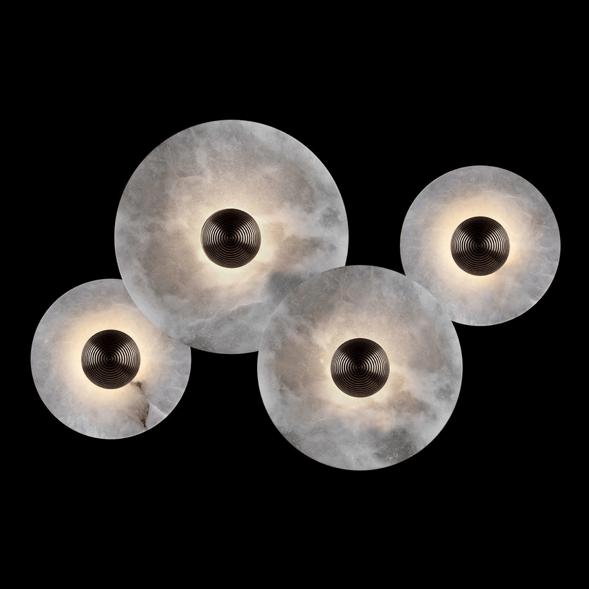 Wandlamp Minimalistisch met Ronde Albast Schijf en Bronzen Fitting