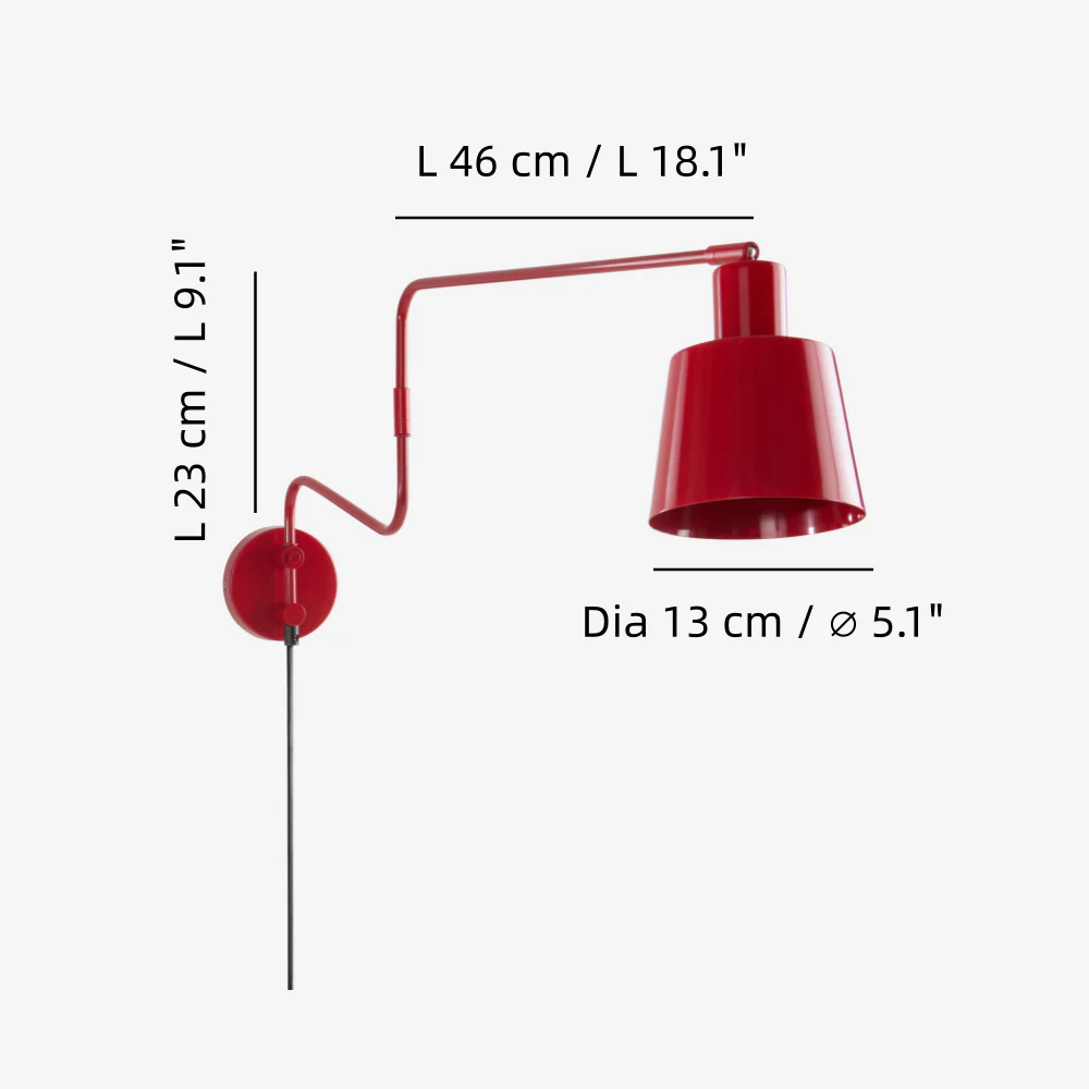 Wandlamp Minimalistisch met Verstelbare Zwenkarm en Taps Toelopende Kap
