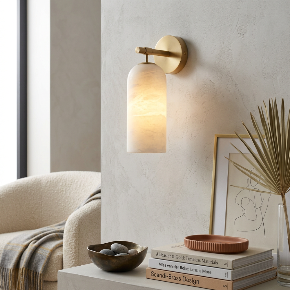 Wandlamp Modern met Alabasten Kap en Metalen Arm