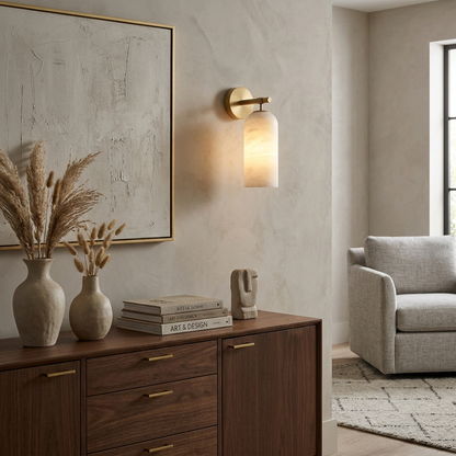 Wandlamp Modern met Alabasten Kap en Metalen Arm
