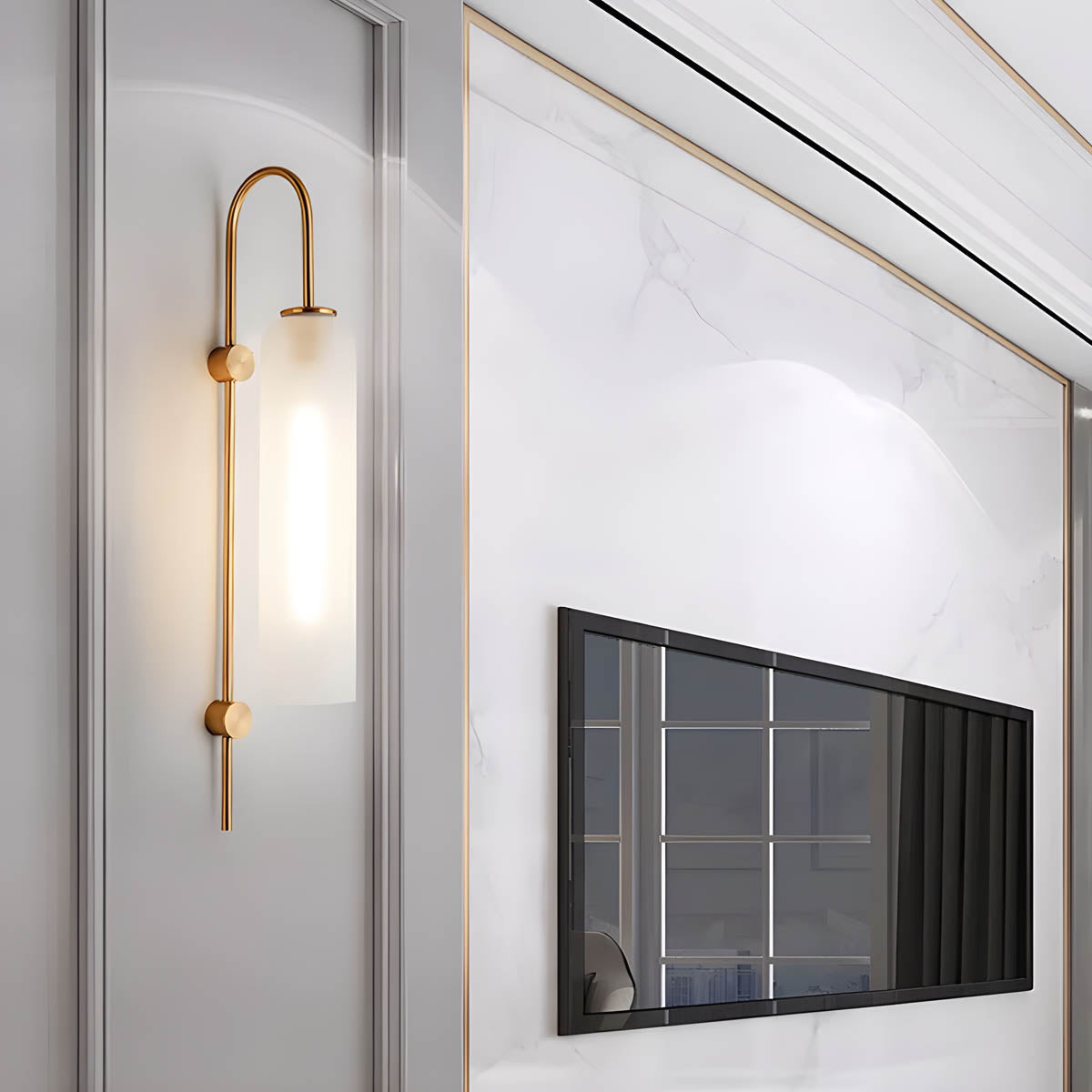 Wandlamp Modern met Cilindervormige Glazen Kap en Boogframe