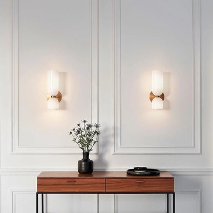 Wandlamp Modern met Dubbele Glazen Cilinderkap en Metalen Fitting