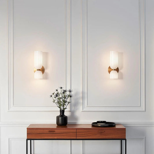 Wandlamp Modern met Dubbele Glazen Cilinderkap en Metalen Fitting