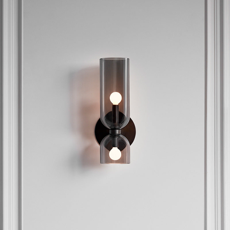 Wandlamp Modern met Dubbele Glazen Cilinderkap en Metalen Fitting