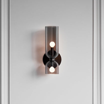 Wandlamp Modern met Dubbele Glazen Cilinderkap en Metalen Fitting