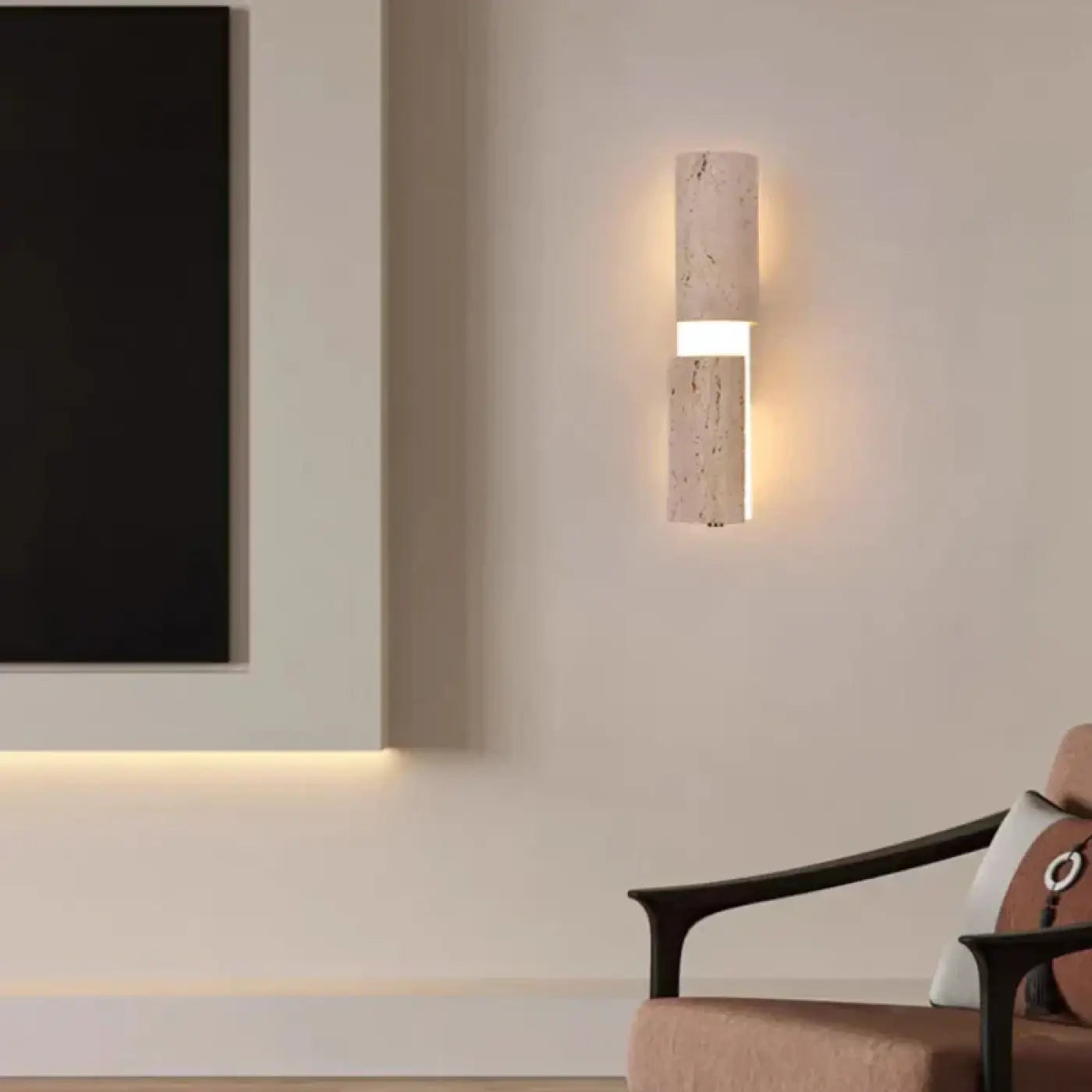 Wandlamp Modern met Dubbele Lichtrichting en Travertijn Cilinders