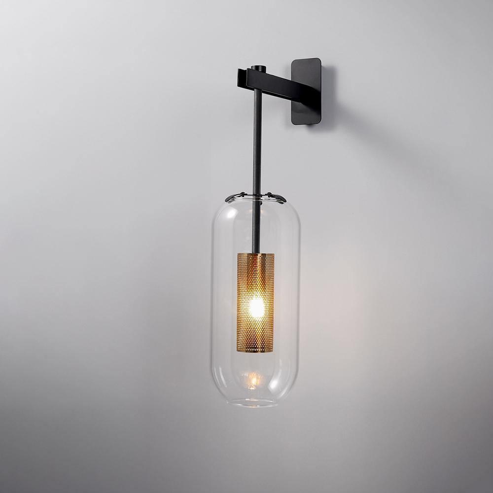 Wandlamp Modern met Glazen Kap en Geperforeerde Metalen Kooi