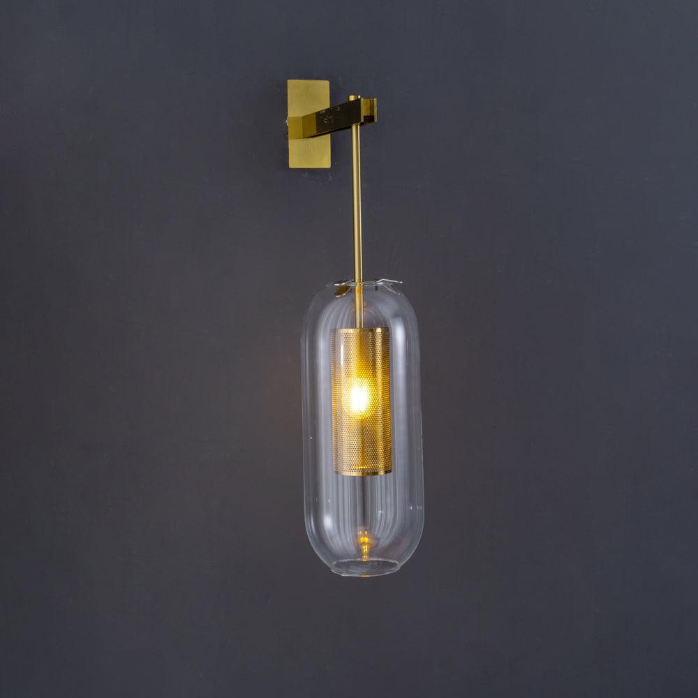 Wandlamp Modern met Glazen Kap en Geperforeerde Metalen Kooi