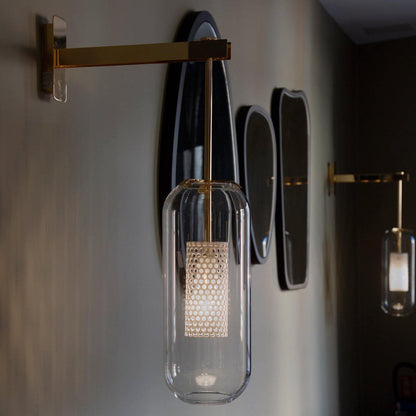 Wandlamp Modern met Glazen Kap en Geperforeerde Metalen Kooi