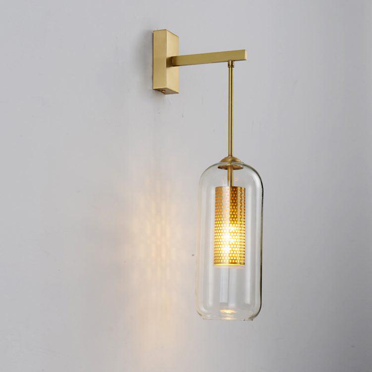 Wandlamp Modern met Glazen Kap en Geperforeerde Metalen Kooi